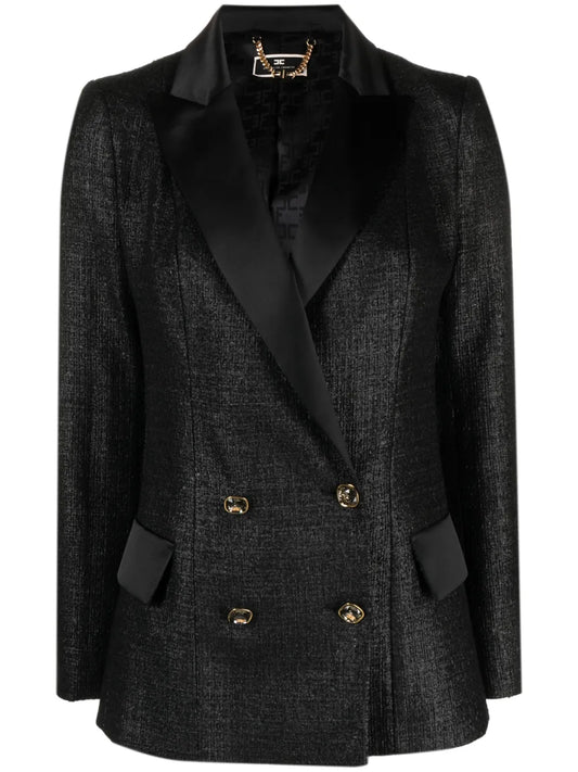 Double-Breasted Laminated-Tweed Blazer