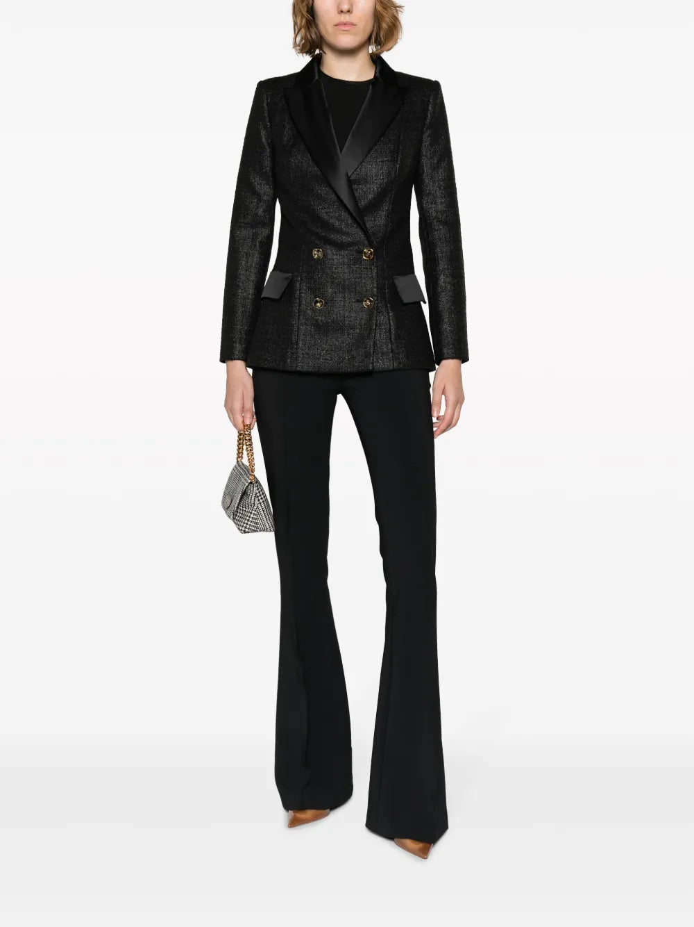 Double-Breasted Laminated-Tweed Blazer