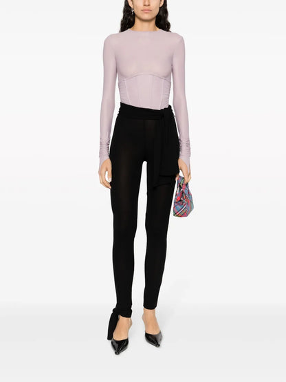 Semi-Sheer Tied-Waist Leggings