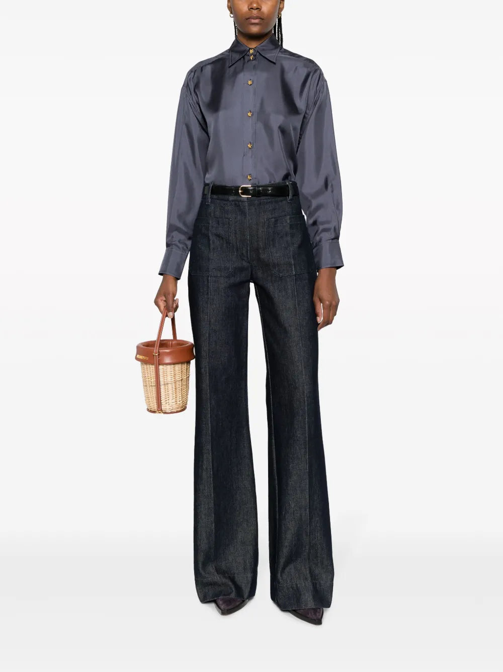 Straight-Point Collar Silk Shirt