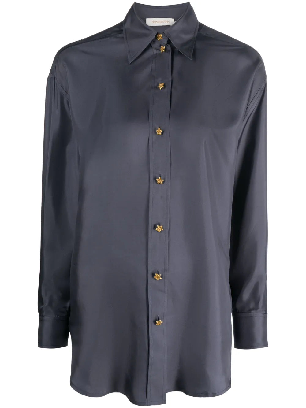 Straight-Point Collar Silk Shirt