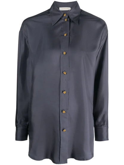 Straight-Point Collar Silk Shirt