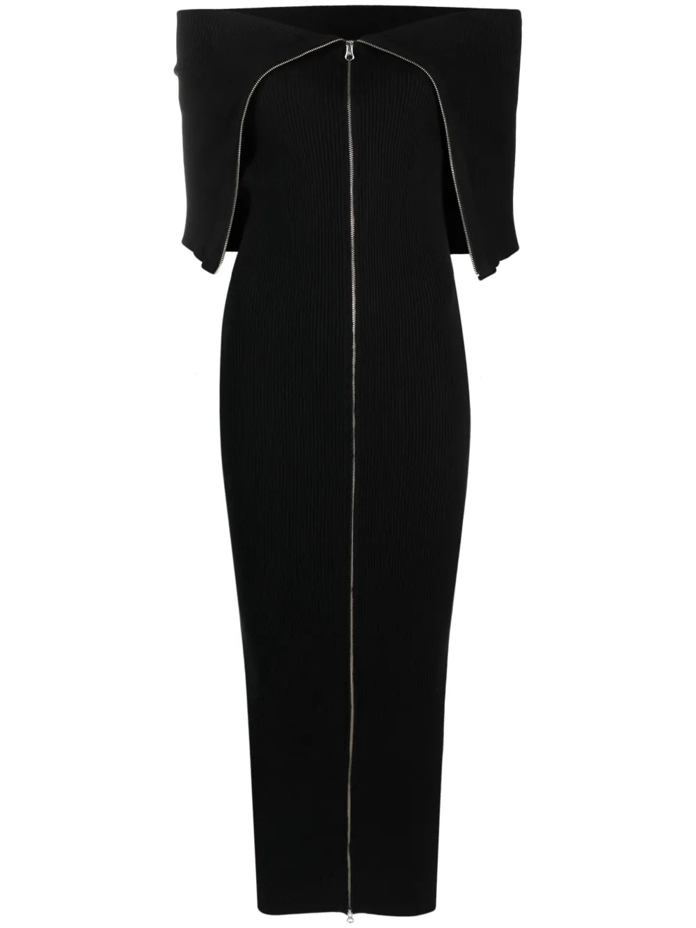 Zip-Up Ribbed-Knit Maxi Dress