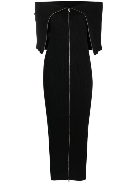 Zip-Up Ribbed-Knit Maxi Dress