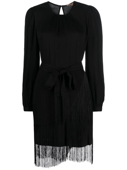 Fringed Crepe Mini Dress