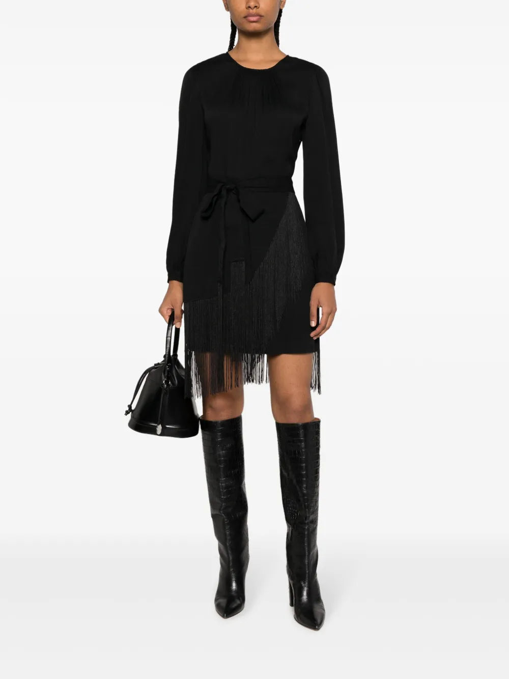 Fringed Crepe Mini Dress