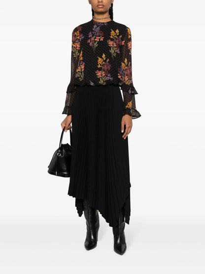 Polka Dot-Print Floral Blouse