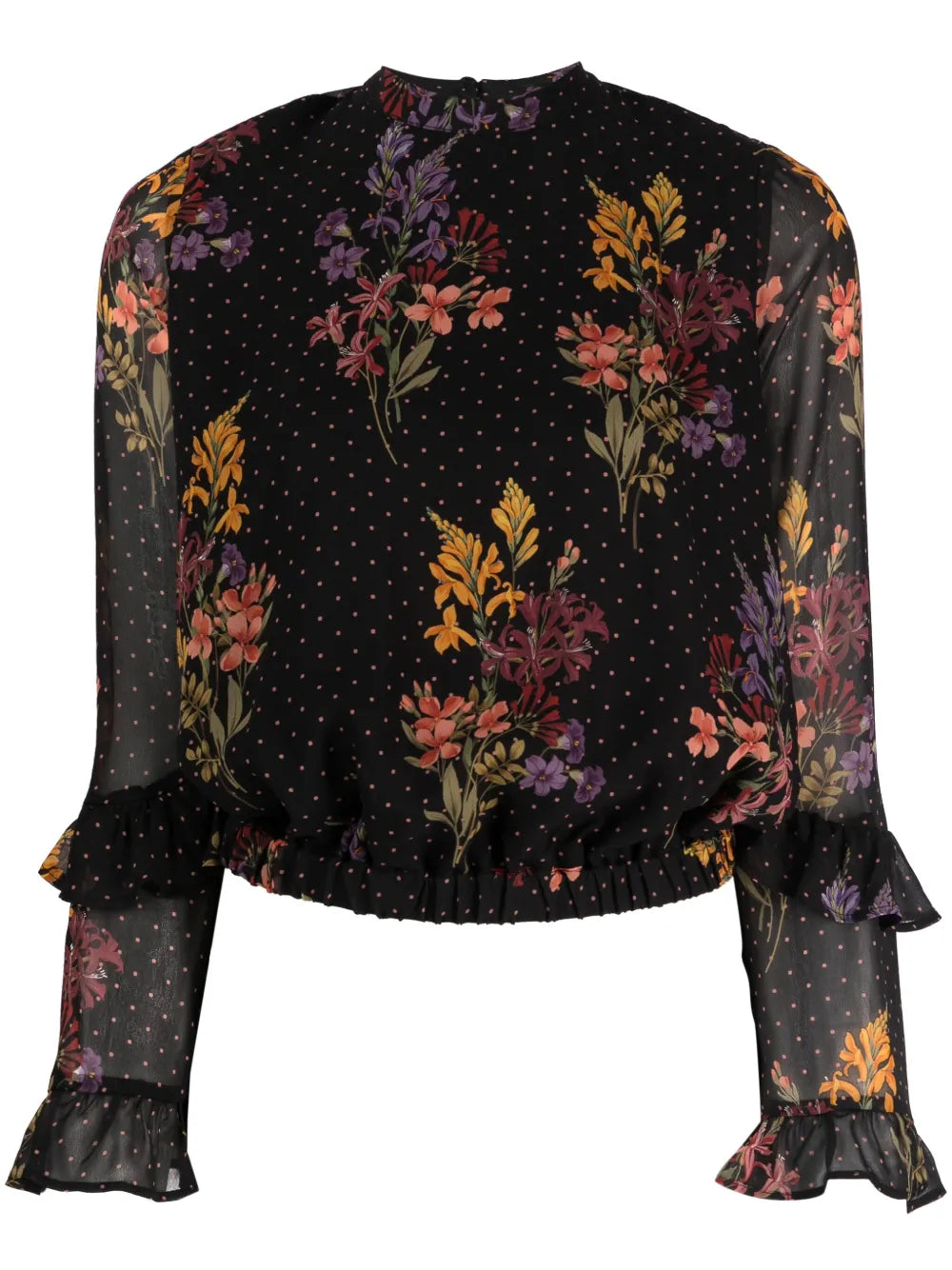 Polka Dot-Print Floral Blouse