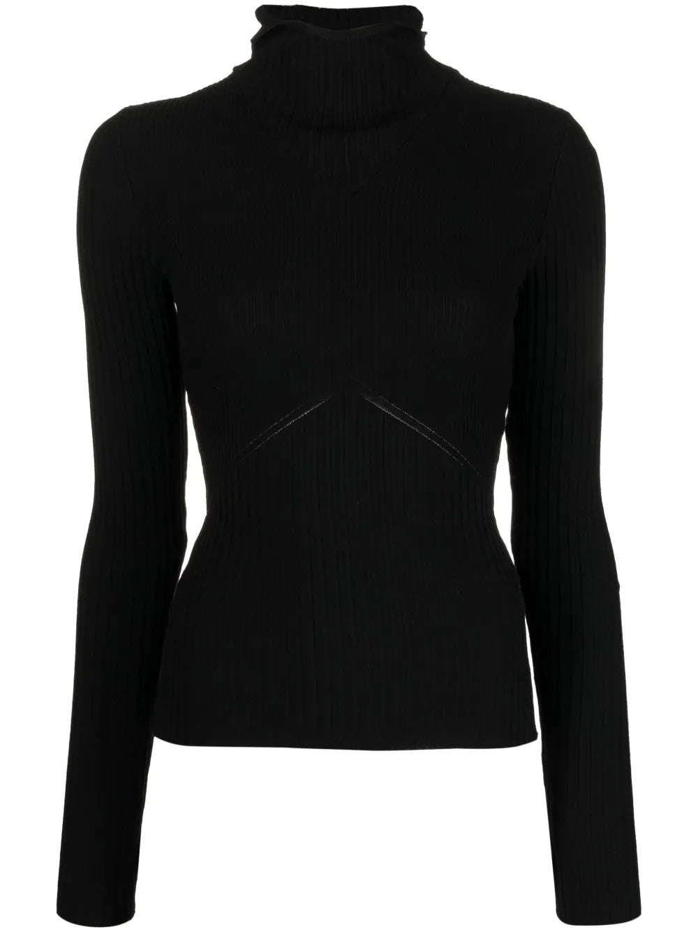 High-Neck Ribbed-Knit Hooded Jumper