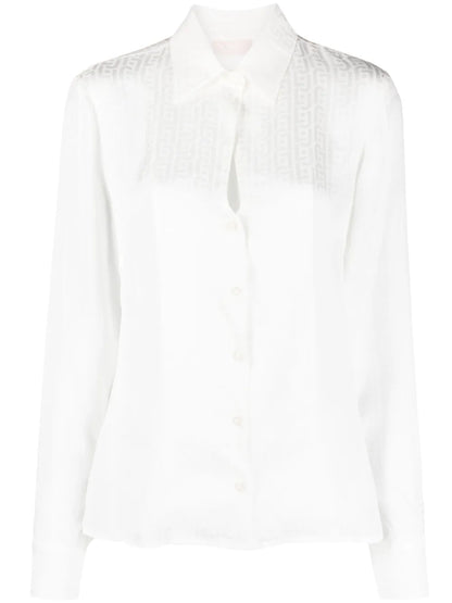 Monogram-Jacquard Long-Sleeve Satin Shirt