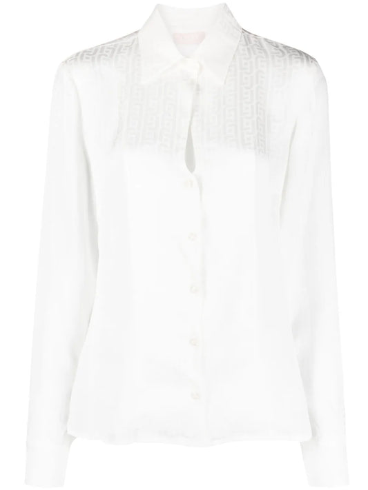 Monogram-Jacquard Long-Sleeve Satin Shirt