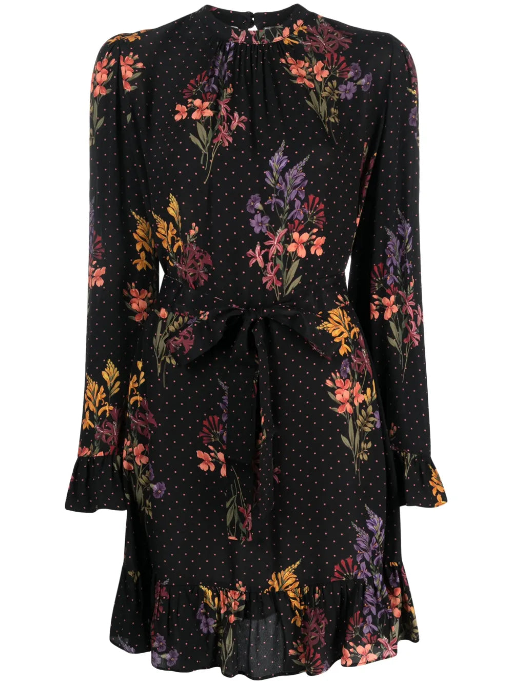 Crepe Floral Polka-Dot Mini Dress