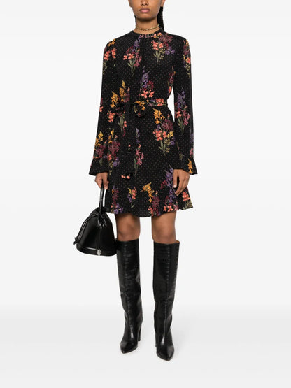 Crepe Floral Polka-Dot Mini Dress