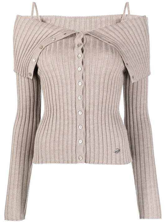Off-Shoulder Wool Cardigan