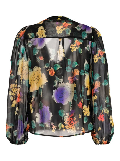Semi-Sheer Floral-Print Blouse