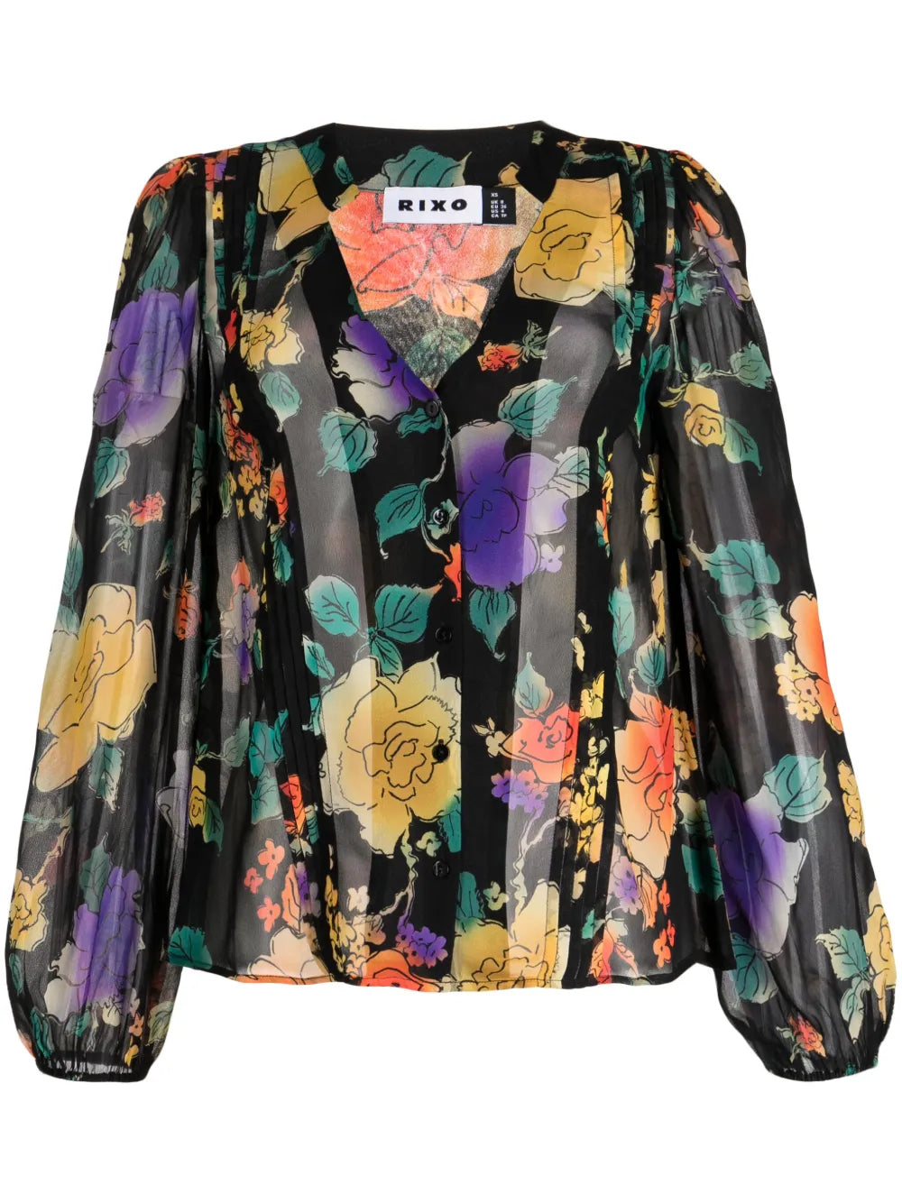 Semi-Sheer Floral-Print Blouse