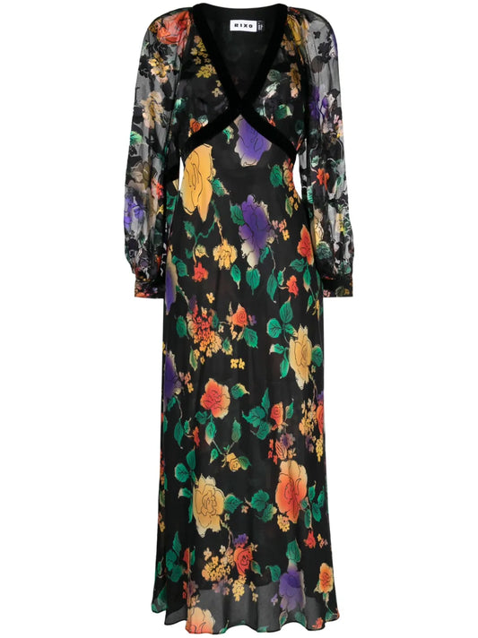 Ayla Floral-Print Silk Midi Dress