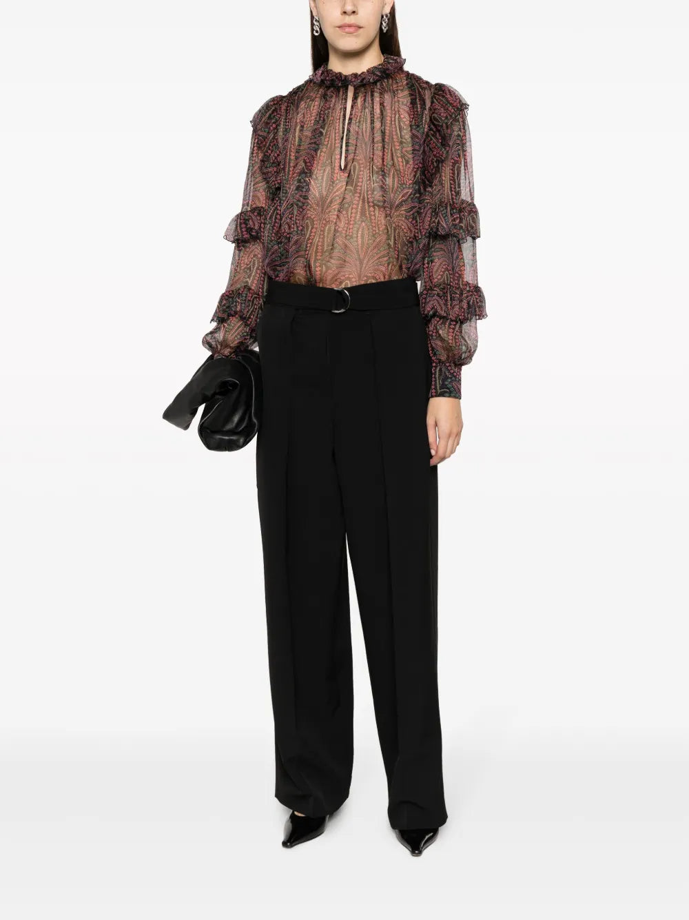 Ruffled Paisley-Print Silk Blouse