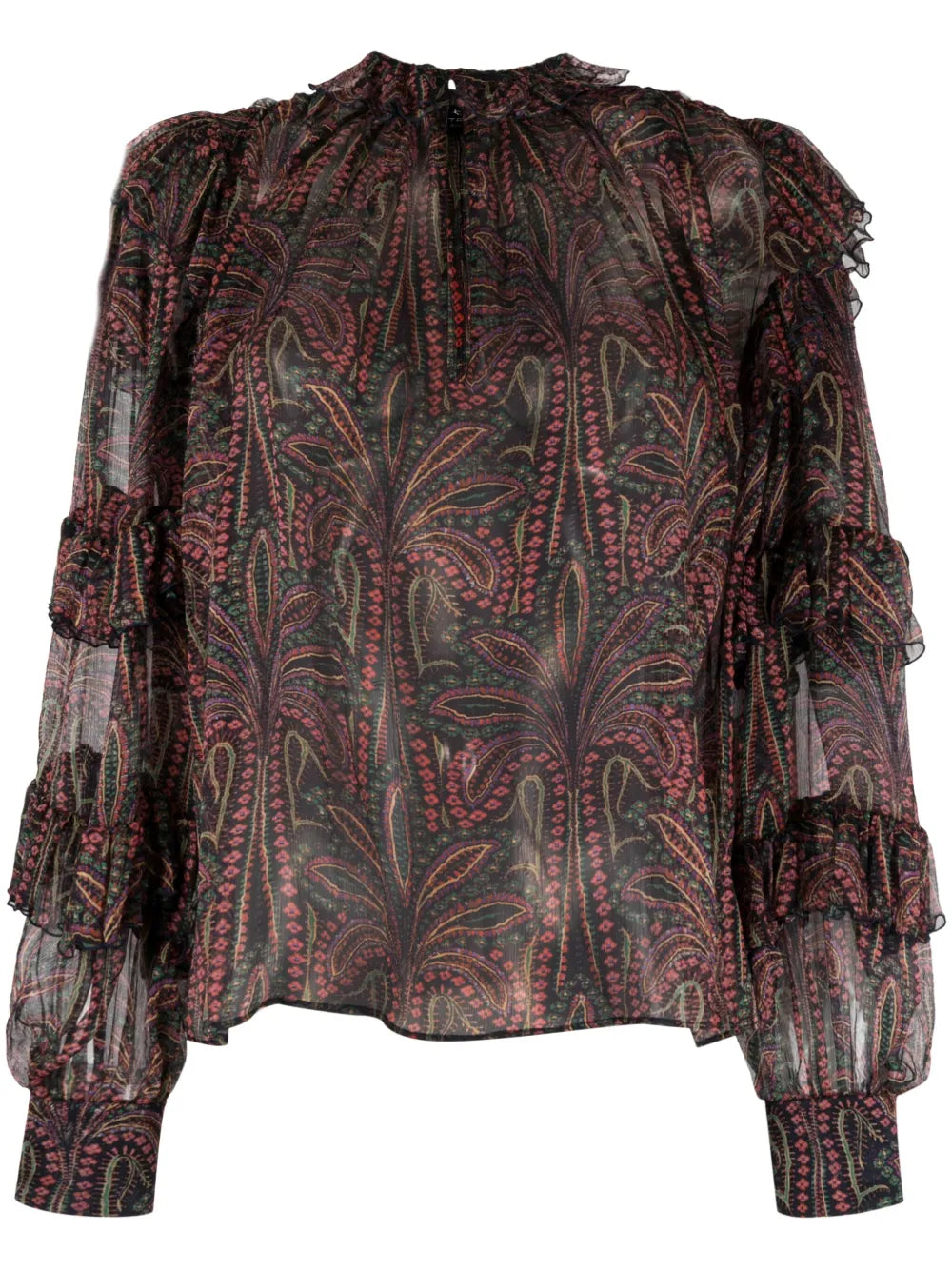 Ruffled Paisley-Print Silk Blouse