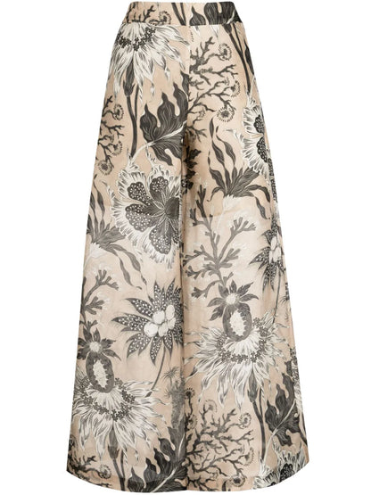 Floral-Print High-Waist Palazzo Trousers