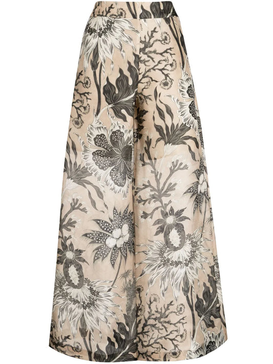 Floral-Print High-Waist Palazzo Trousers