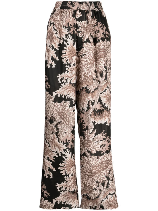 Floral-Print Silk Palazzo Trousers