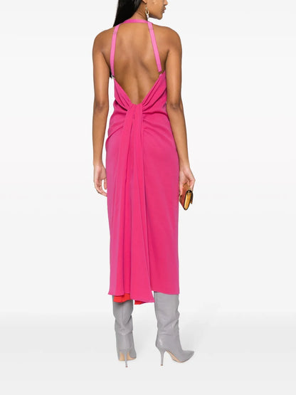 Drape-Detailing Silk Midi Dress
