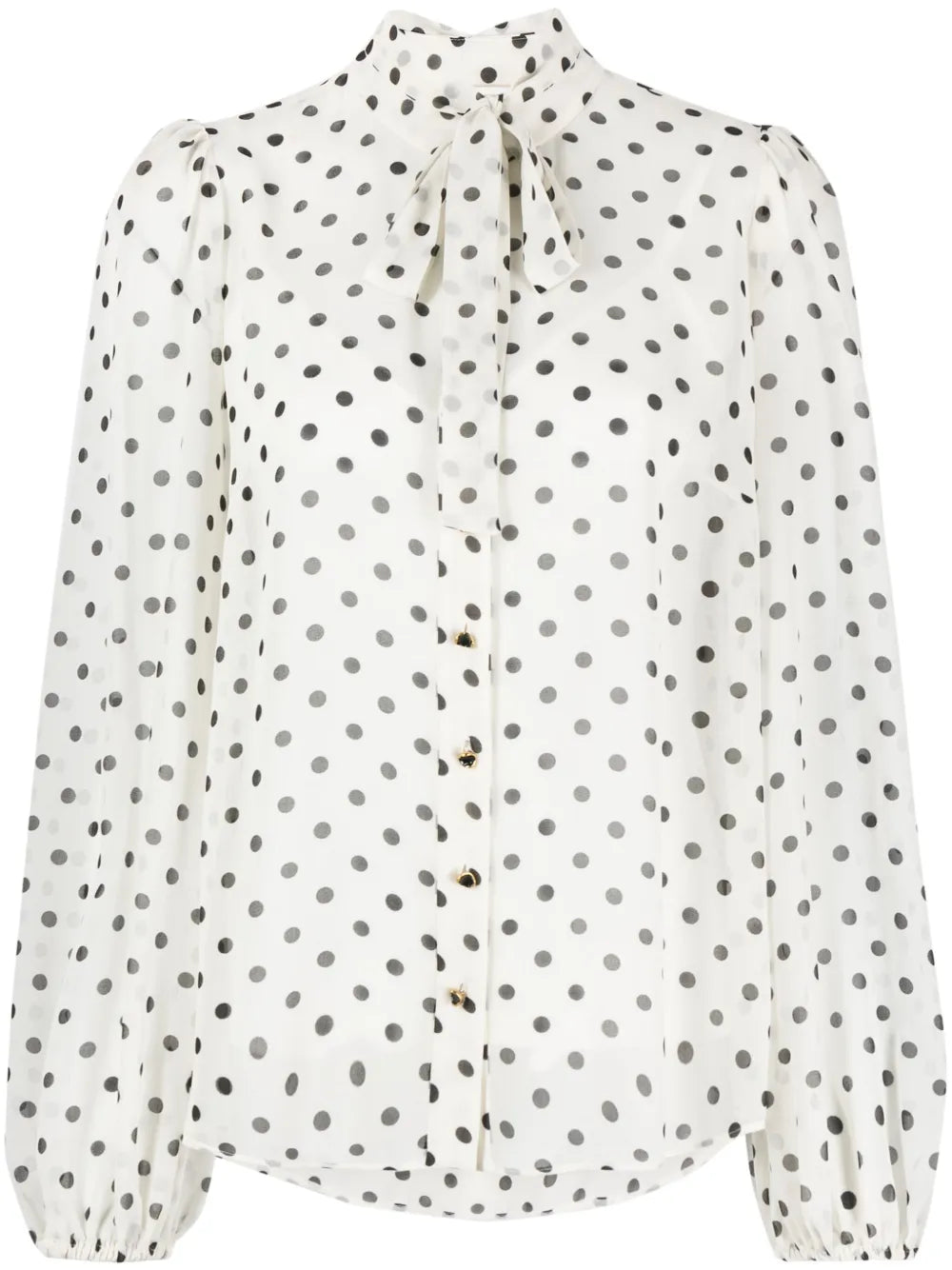 Polka-Dot Print Tie-Neck Blouse