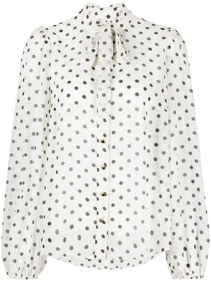 Polka-Dot Print Tie-Neck Blouse