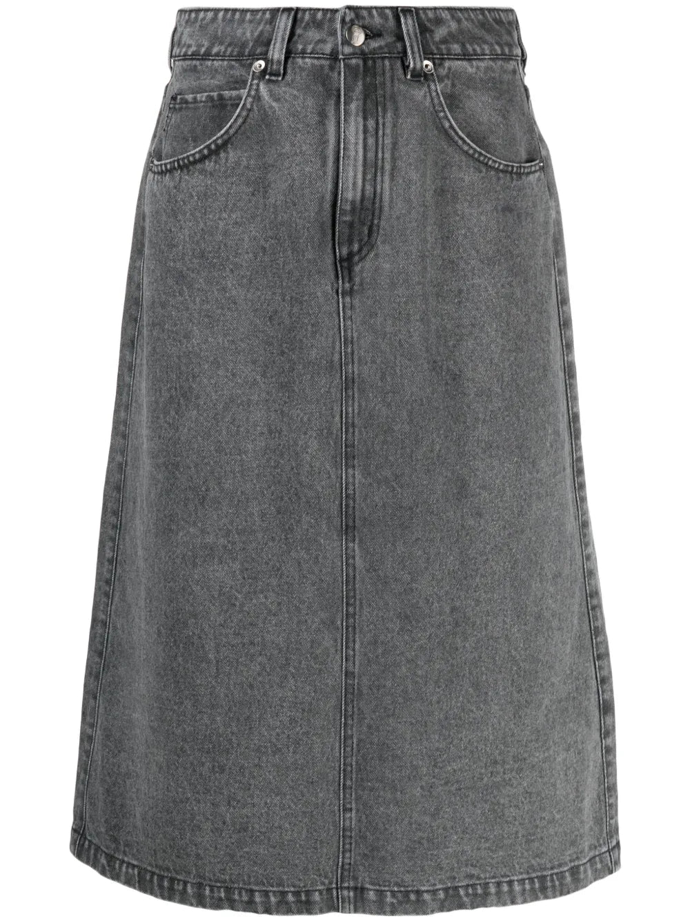 Number-Embroidered Denim Midi Skirt