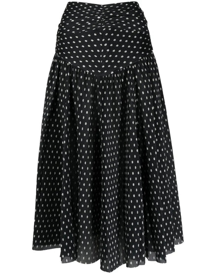 Polka-Dot Print Pleated Skirt
