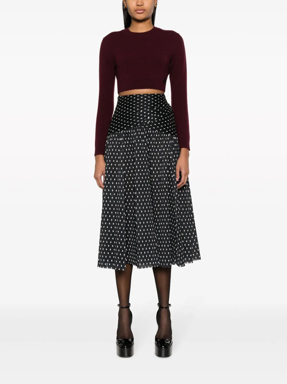 Polka-Dot Print Pleated Skirt