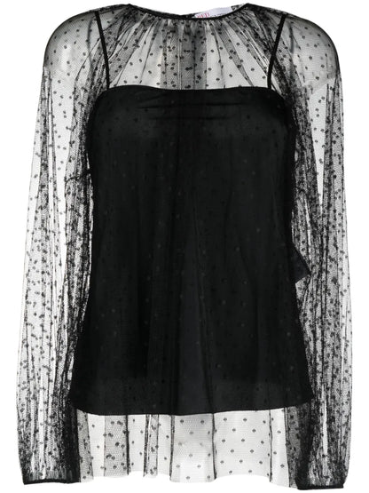 Ballon-Sleeved Tulle Blouse