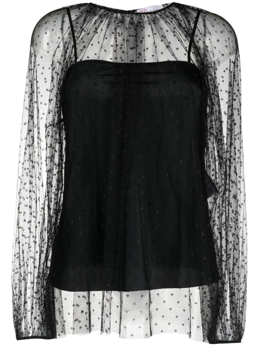 Ballon-Sleeved Tulle Blouse