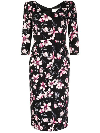 Scarlet Magnolia-Print Midi Dress
