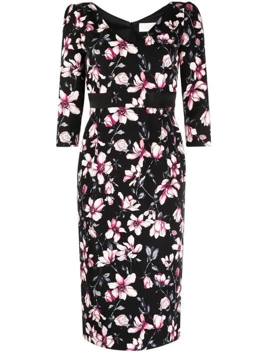 Scarlet Magnolia-Print Midi Dress