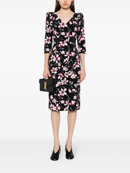 Scarlet Magnolia-Print Midi Dress