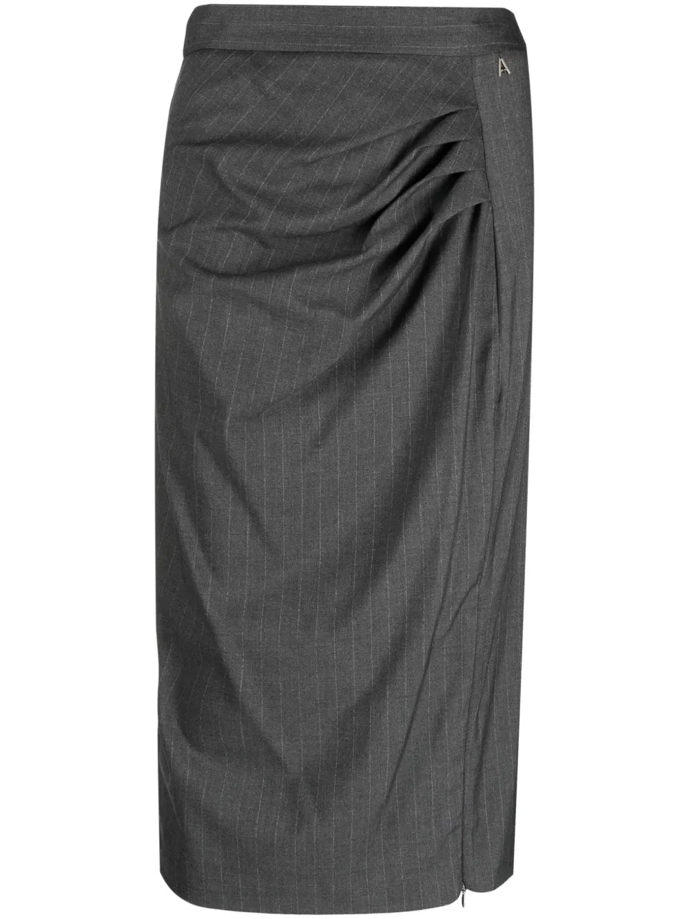 Pinstripe Pleat-Detail Midi Skirt