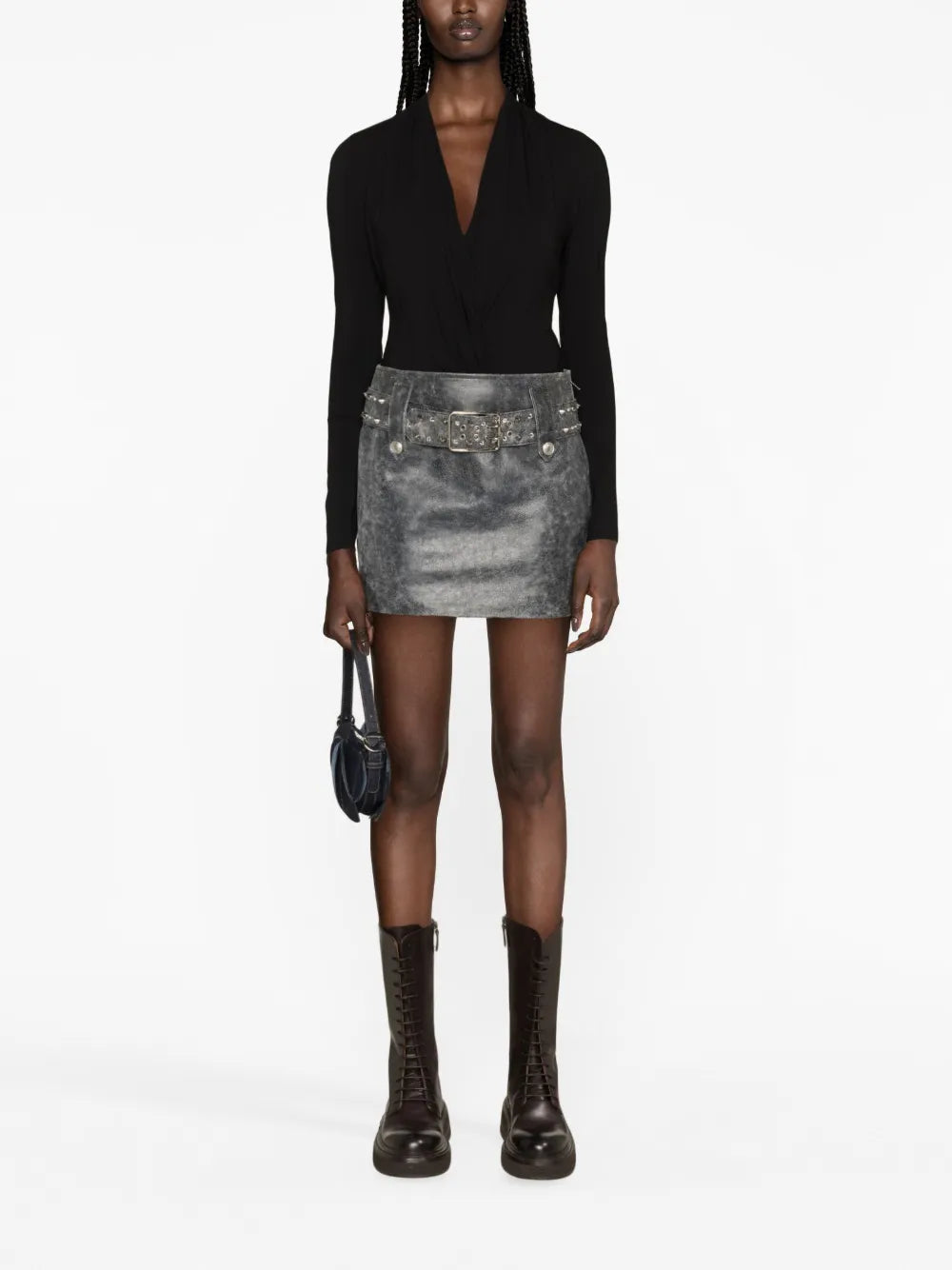 Belted Leather Miniskirt