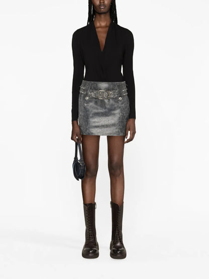 Belted Leather Miniskirt