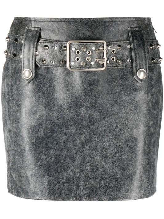 Belted Leather Miniskirt