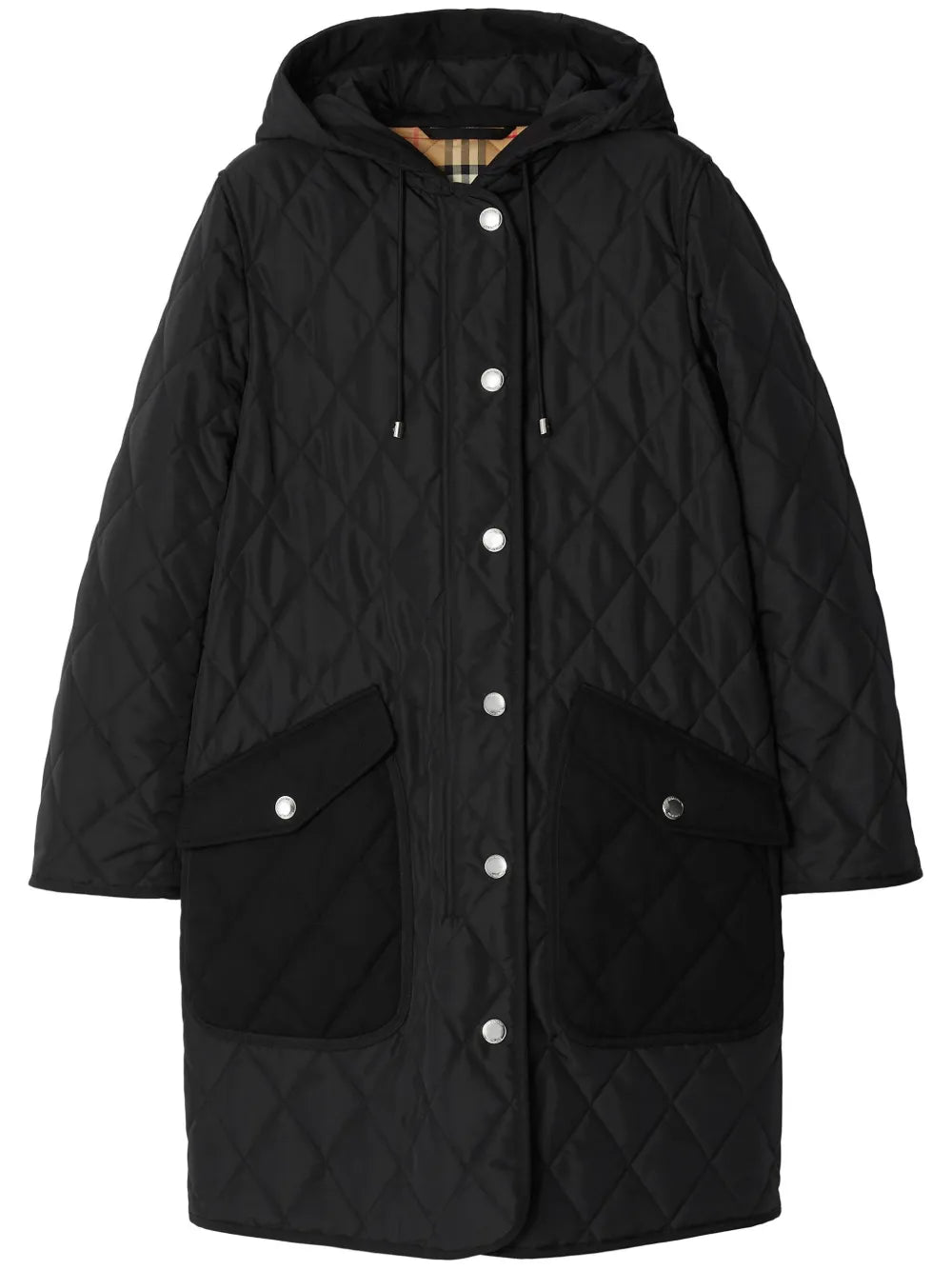 Diamond-Quilted Hooded Coat