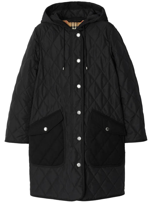 Diamond-Quilted Hooded Coat