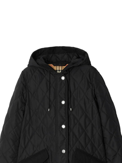 Diamond-Quilted Hooded Coat