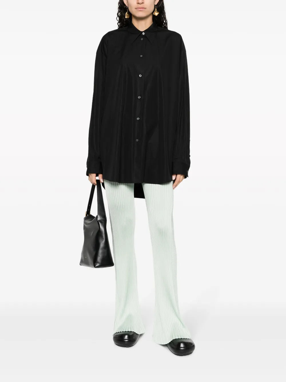 Fully-Pleated Flared-Leg Trousers