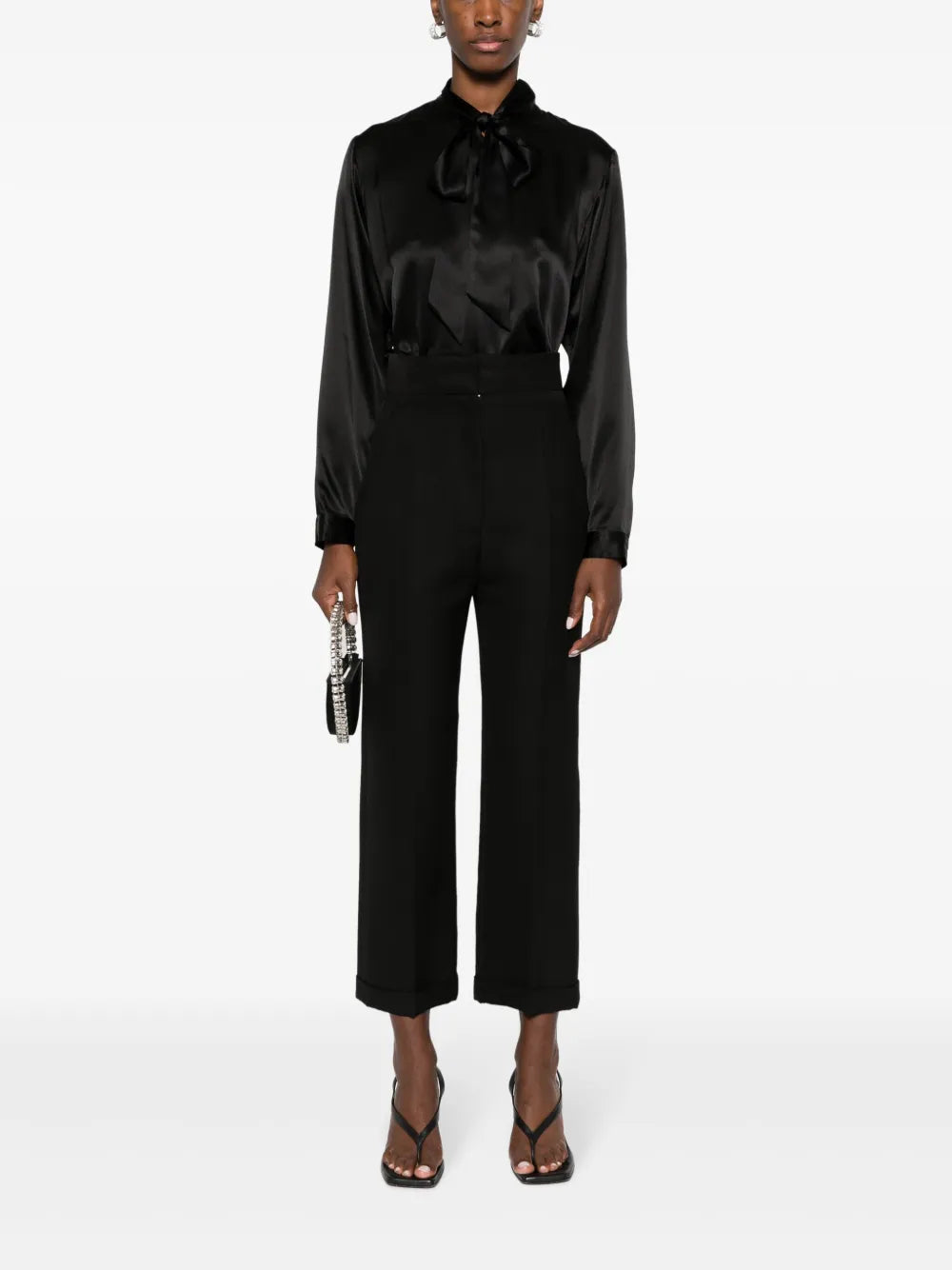Pussy-Bow Collar Silk Shirt