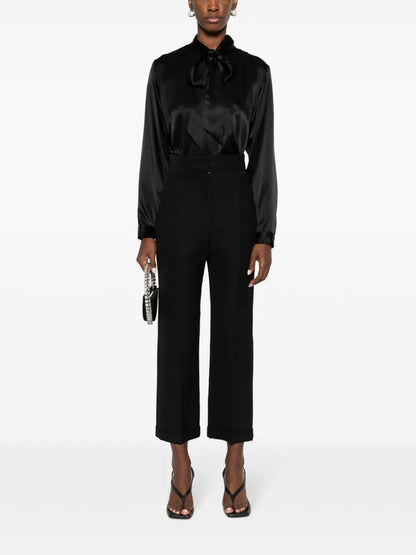 Pussy-Bow Collar Silk Shirt