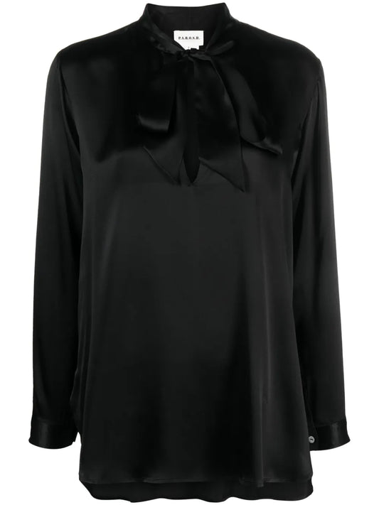 Pussy-Bow Collar Silk Shirt