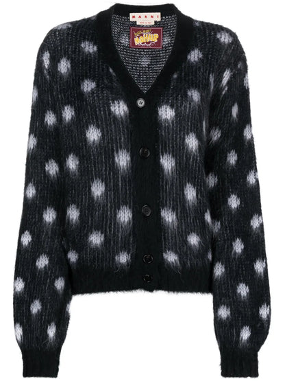 Patterned Intarsia-Knit V-Neck Cardigan