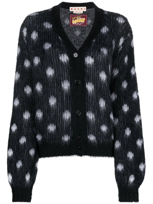 Patterned Intarsia-Knit V-Neck Cardigan
